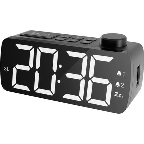 Radio-réveil - Réveil enfant - Grands chiffres LED - Réveil numérique - Luminosité réglable - Minuterie de sommeil - Blanc (1/5)