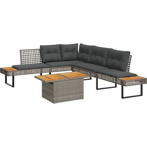vidaXL Set Divani da Giardino 2pz con Cuscini Grigio Polyrattan Acacia (1/5)