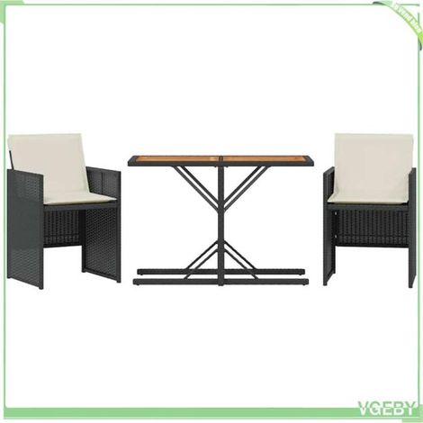 Ensemble de bistro 3 pièces - FAFEICY - 365068 - Résine tressée noir - Table acacia 105x51x72 cm - Coussins amovibles (1/5)