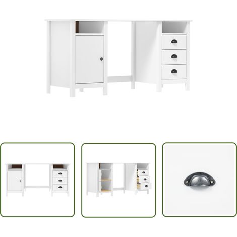 The Living Store Bureau Hill Blanc 150x50x74 cm Bois de pin solide - Bureau En Bois - Bureau Blanc - Bureau Design - Meuble De Bureau - Bureau Moderne (1/5)