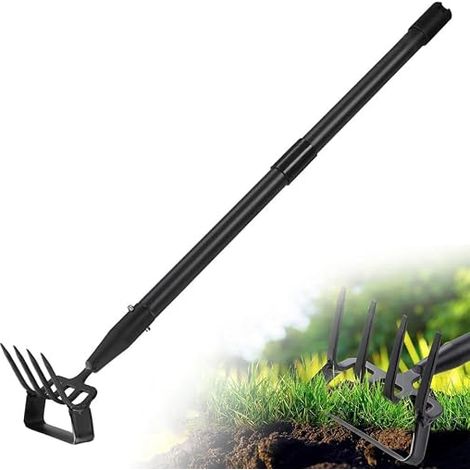 Houe de Jardin, 185cm 2 en 1 Houe à Etrier avec Pointe à 4 Dents, Outils de Jardin Houe Hula avec Longue Poignée Réglable pour Mauvaises Herbes, Ameublissement du Sol (1/5)
