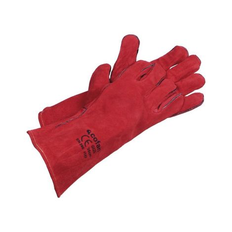 Guante de soldador con fibras largas interior forrado y exterior color rojo T-10 (12 Unidades)