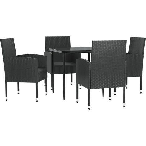 Set da Pranzo da Giardino 5 pz  Salotto da Giardino Nero in Polyrattan e Acciaio (1/5)