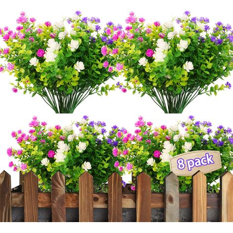 8er Pack Kunstblumen für draußen, Kunstblumen, Balkon Kunstblumen, Wetterfeste Kunstpflanzen, UV-beständige Außenpflanzen, Plastikstrauß für Haus Garten, Hochzeit, (1/5)