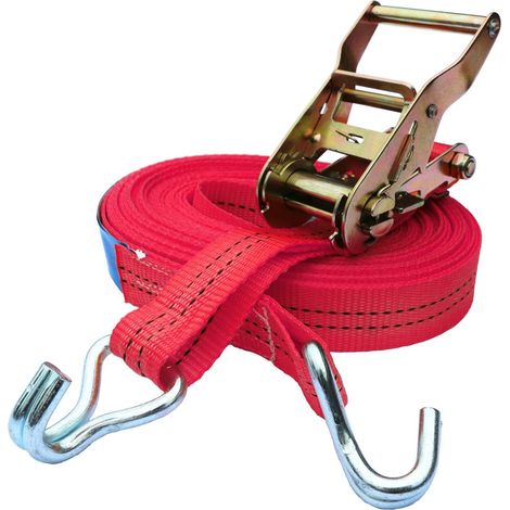 Saniverre – Sangle d'arrimage haute résistance 10 mètres – Tendeur à cliquet – Charge 2 tonnes – Crochets à griffe double fermée – Conforme EN 12195-2