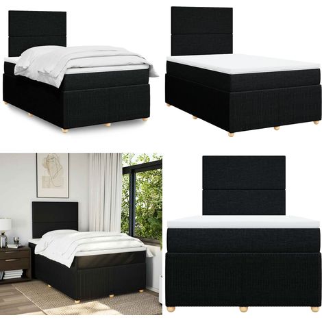 vidaXL Sommier à lattes de lit avec matelas Noir 120x200 cm Tissu (1/5)