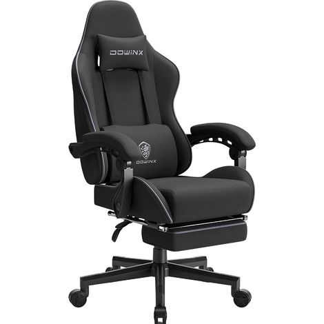 Chaise de Jeu Ergonomique Dowinx Noire, Bureau, Poche, Coussins à Ressorts, Massage avec Appui-Tête et Repose-Pieds (1/5)