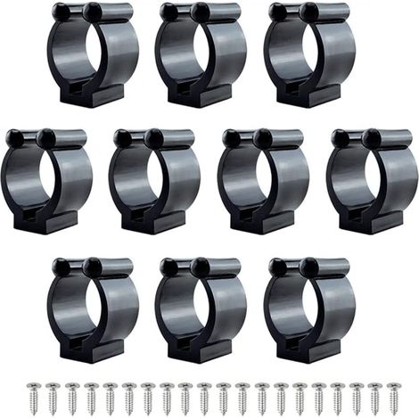 Multifunctional storage clips – 10-pack wall mounts for fishing rods and billiard cues (24 mm), made of robust plastic, for organization in garage and workshop