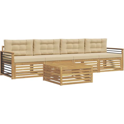 Conjunto de sofás de exterior con cojín 5 pcs y Beige vidaXL