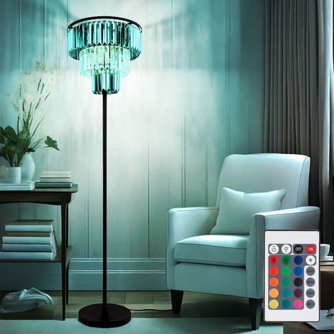 LED Stehlampe dimmbar mit Fernbedienung Glaskristalle Wohnzimmerlampe Standleuchte 3 flammig, RGB Farbwechsel, Kristalle rauch klar, 3x 8,5W 3x 806lm warmweiß, DxH 40x180 cm