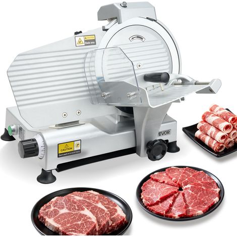 VEVOR Affettatrice Elettrica per Carne Commerciale da 320 W con Lama da 25 cm, Affettatrice con Spessore Regolabile da 0 a 10 mm, per Carne Congelata, Prosciutto, Bistecca di Prima Qualita (1/5)