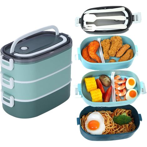 Fiambrera con cubiertos y bolsa isotérmica, fiambreras bento para adultos y niños, fiambrera bento portátil para el trabajo y la escuela. (1/4)
