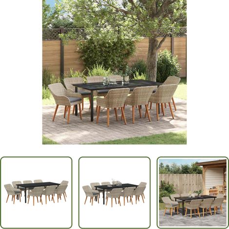 Garten Tisch - Garten Essgruppe mit Kissen 9 pcs Hellgrau Poly-Rattan (1/5)