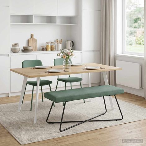Banc intérieur en velours vert mer, structure en croix, cadre bois, 110 x 40 x 45 cm - PANGIVO (1/5)