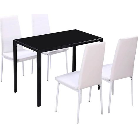 Ensemble de salle à manger 5 pcs-Table de Salle à Manger-Ensemble dîner Cuir synthétique Noir et blanc 865167 (1/5)
