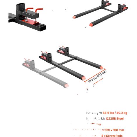Pinces sur fourches de palette, barre de stabilisation réglable, construction en acier durable, 60in 4000lbs (1/2)