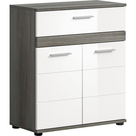 Blake Badschrank 1 Schublade 2 Türen weiß Hochglanz, grau.