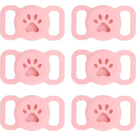 Lot de 6 étuis de protection anti-perte en silicone rose pour colliers de chat et chien Airtag (1/5)