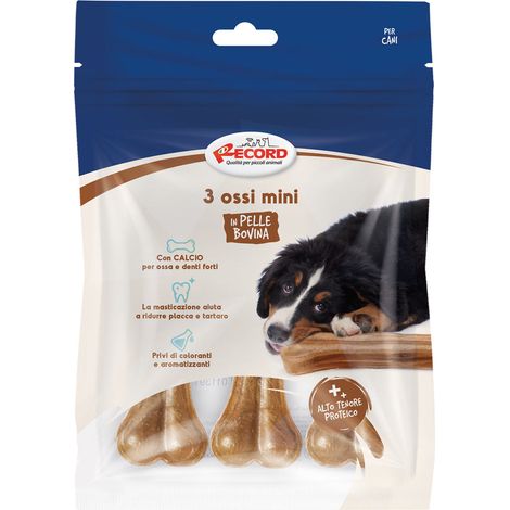 3 ossa mini termoretratte in pelle bovina da masticare per cani
