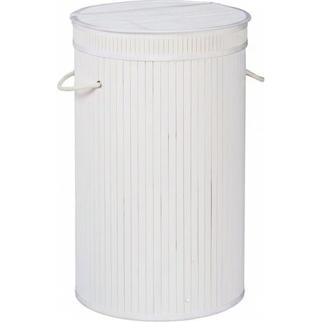 Cesto para la ropa sucia redondo con tapa para cesto 63 cm bambú blanco 1300008193 (1/4)
