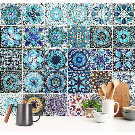 30Pcs Stickers Carrelage pour Cuisine,15 15 cm Étanches Sticker Carrelage Salle de Bain,Sticker Escalier Intérieur Coloré,Autocollant de Carreaux Adhésif,DIY Autocollant Carreaux de Mosaïque (1/5)