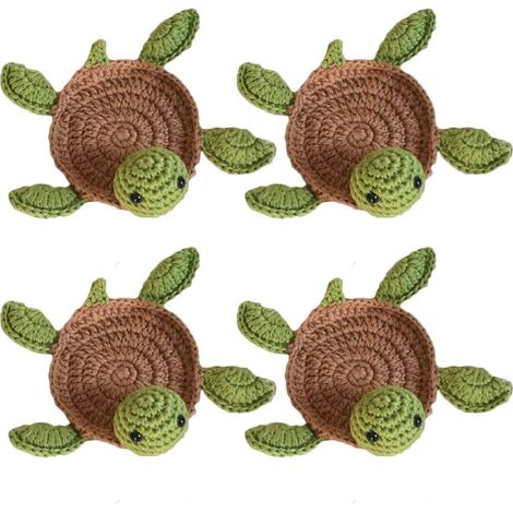 Coaster Tortue - En Coton Crocheté Main - Isolant Thermique - Pour Tasses Et Verres - Lot De 4 (1/5)