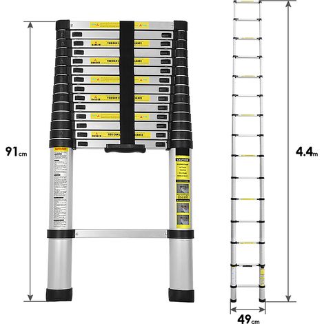 Randaco Echelle Télescopique 4.4M Echelle Multifonctionnelle Aluminium Echelle Simple Echelle Polyvalente Echelle Extensible Escabeau en de haute qualité 150KG