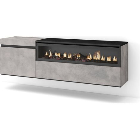 Skraut Home - Mueble TV, Televisión, Muebles de salón, almacenaje, 150x45x35cm, Para TV hasta 65", Chimenea eléctrica, Colgado, Suspendido, Estilo Moderno, Gris Cemento (1/5)