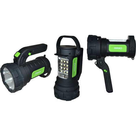 Lampe torche/projecteur LED professionnel Cegasa 220 lm - Mode lampe torche, projecteur et lampadaire - Fonctionne avec 3 piles AA (non incluses) - Noir/Vert (1/2)