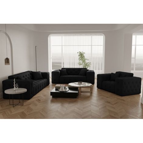 Sofaset Designersofa CHANTAL 3-2-1 in Stoff Opera Velvet Schwarz (1/5)
