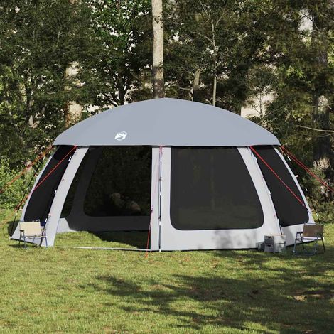 Tente abri de piscine avec toit amovible et parois en maille polyester gris 612x612 cm - PANGIVO (1/5)