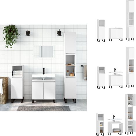 The Living Store Ensemble d'armoires salle de bain 3 pcs blanc bois d'ingénierie - Armoire sur pied (1/5)