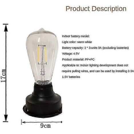1 Ampoule LED à filament de tungstène à énergie solaire, température de couleur 2800K, veilleuse de jardin 7 cm/8,5 cm, compatible avec les lampes de clôture F26 (1/5)