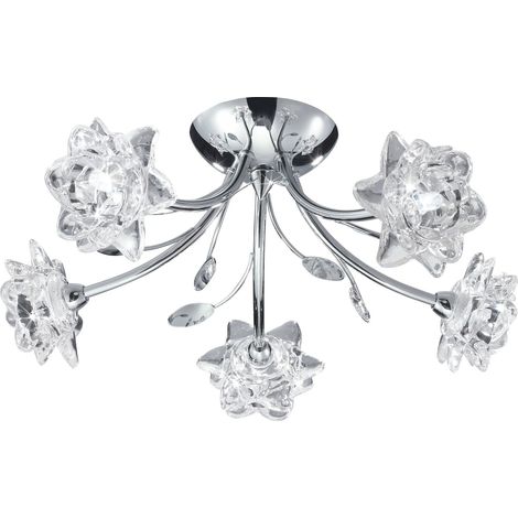Searchlight Bellis - Plafonnier semi-encastré à 5 ampoules design à fleurs, chrome et verre, G9 (1/3)