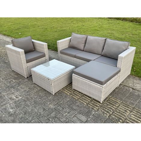 Fimous 5 Seat Light Grey Lounge Outdoor PE Rattan Garden Furniture Set Wicker Sofa Set Square Coffee Table With Armchair (1/2)