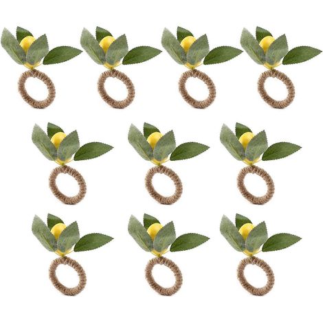 Lot de 10 ronds de serviette en faux citronnier pour mariage, dîner, banquet (1/5)