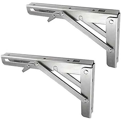 Heavy Duty Stainless Steel Folding Shelf Brackets – Set of 2, 90° Angle Wall Mounts, Load Capacity 100kg (1/4)