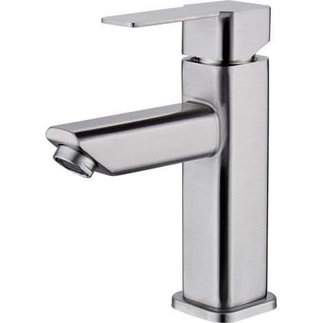 Waschtischarmatur, hohe Waschtischarmatur, geeignet für Waschbecken, Warm- und Kaltwasser einstellbar, Edelstahl, bronzegrau (1/3)
