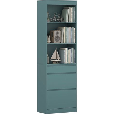 HOMCOM Bookcase with Drawers Narrow Storage Adjustable Shelves Light Green (1/5)