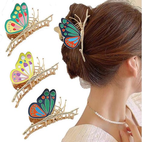 3 Pinces Papillon, Design Exquis, Pinces Cheveux De Haute Qualit, Arrire De La Tte Avec Des Diamants Scintillants, Cheveux Fixes (1/5)