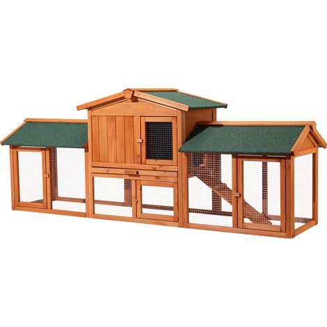 Wiltec XXL Hasenstall 2110 x 530 x 835 mm mit Freilaufgehege und erhöhtem Unterschlupf aus Kiefernholz, Kaninchenkäfig mit 2 Etagen, Kleintierstall (1/5)