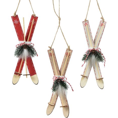 Ciondolo in legno a forma di albero di Natale, sci, pallina di Natale, 23 cm, 1 pezzo