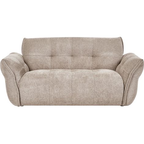 2 Seater Sofa Taupe Upholstery Wooden Black Legs with Caps Water-Repellent Living Room Quilted HALBA