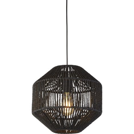 WICKER 1LT Suspension metal noir mat, abatjour corde naturelle Noir E27 Max 60w Diam 30cm (1/5)