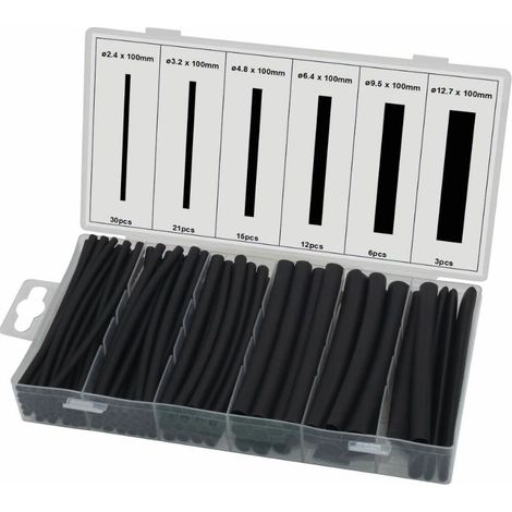 Assortiment de 87 gaines thermoretractables noires retreint 3:1