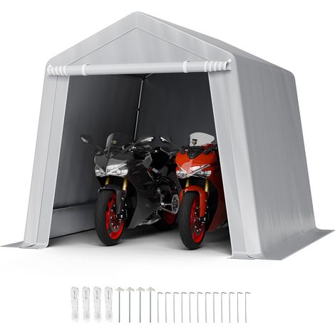 Abri de Jardin, 245x245 cm, Tente de Rangement, avec Porte à Fermeture Éclair Enroulable, Abri de Stockage Portable Structure Robuste, Garage Extérieur pour Motos, Vélos, Outils de Jardin, Gris (1/5)