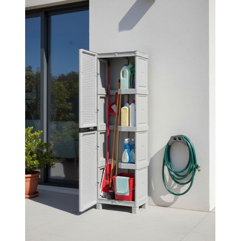 Dmora Armario de puertas al aire libre o interior, gabinete de 1 puerta y 3 estantes de polipropileno, 100% Made in Italy, 50x39h172 cm, color gris claro, con embalaje reforzado (1/5)