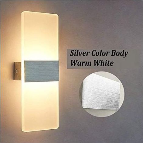 Applique Murale Intérieur 12W Design Moderne Lampe Murale Acrylique en Aluminium Blanc Chaud 3000K Chevet Veilleuse Décoration Carré Lumière pour Chambre Salon Couloir Cuisine,argent brossé (1/3)