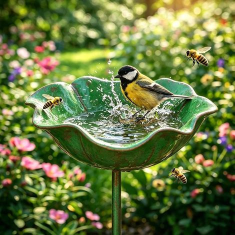 Bain Pour Oiseaux En Métal Motif Floral 15x60 Cm Abreuvoir Extérieur Résistant Intempéries Installation Rapide Sans Outil