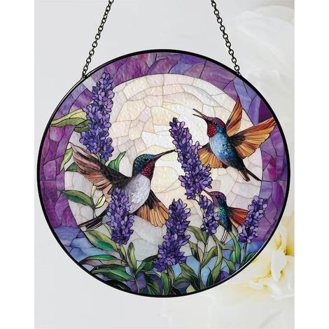 Décoration vitrail colibris 12,5 cm, attrape-soleil suspendu